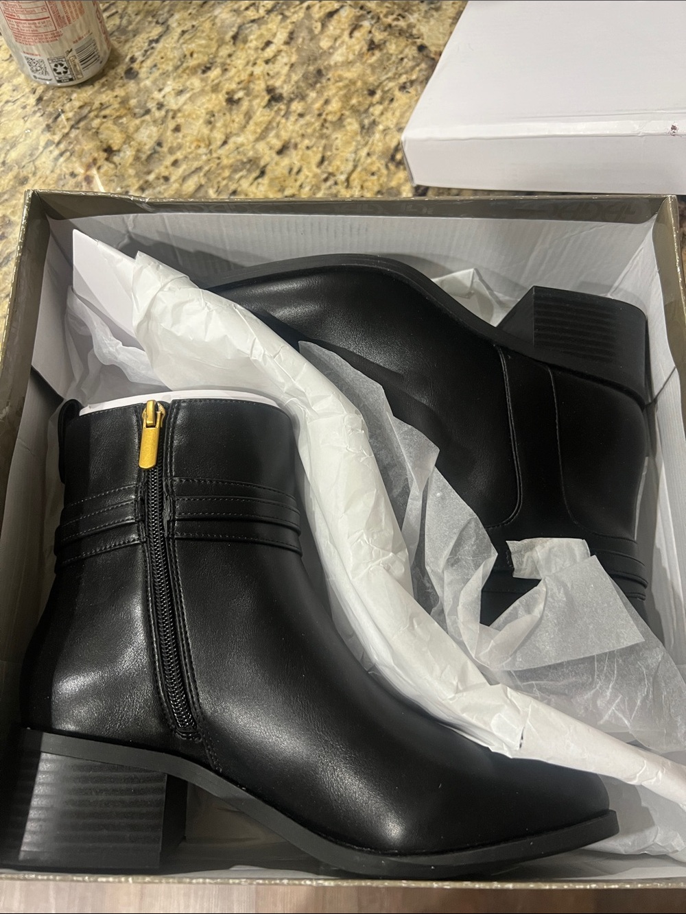 Giani Bernini Black Ankle Boots with Gold Zip Accent